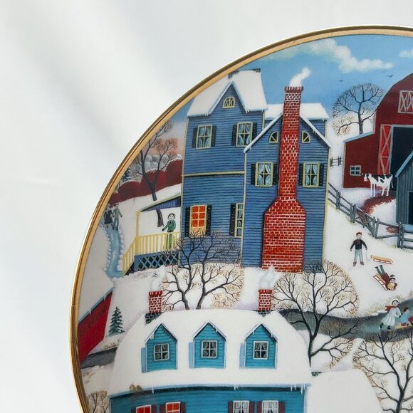 Franklin Mint American Folk Art Collection Winter's Eve Ltd Ed. Decor Plate 1992 - Picture 3 of 7